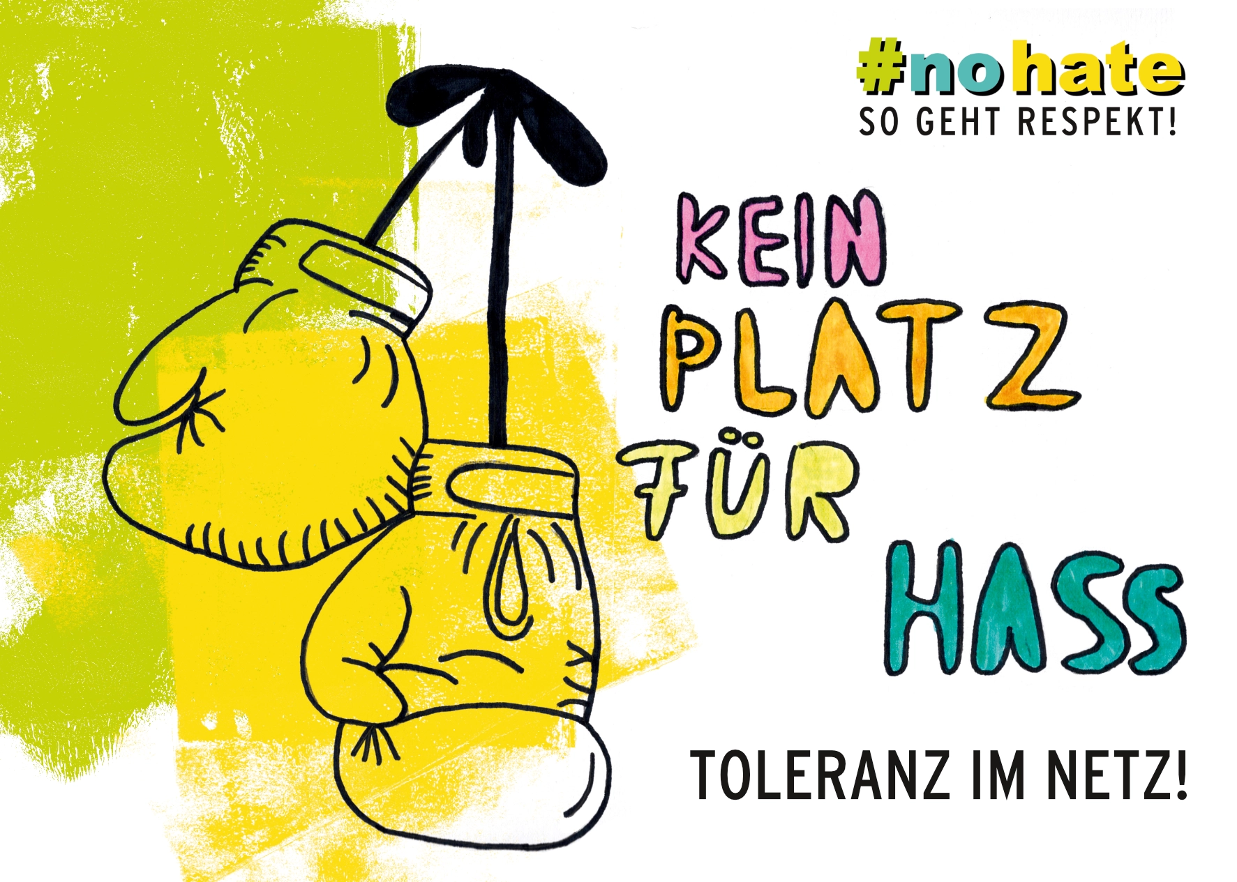 Postkarten- und Stickermotiv "Kein Platz für Hass. Toleranz im Netz!"