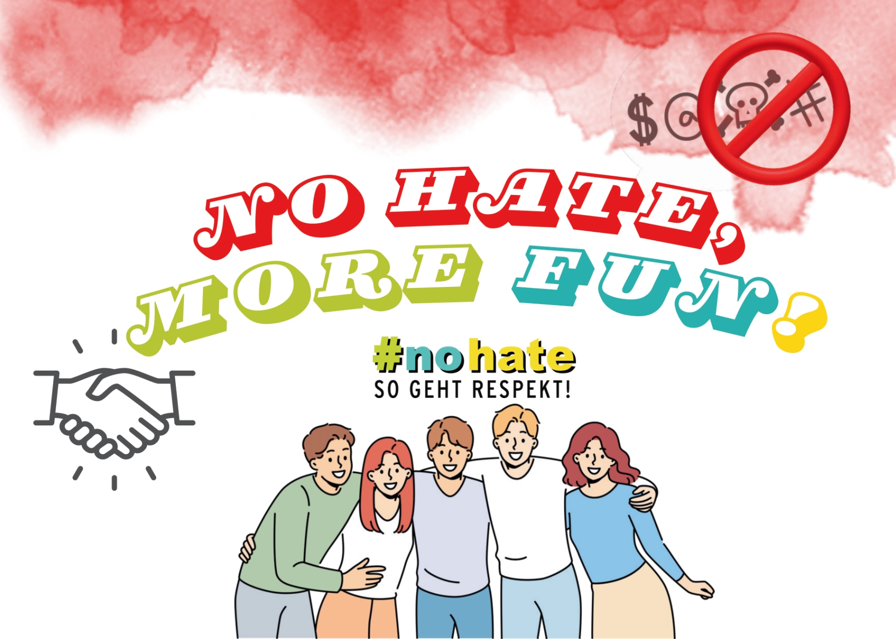 Postkarten- und Stickermotiv "No hate, more fun!"