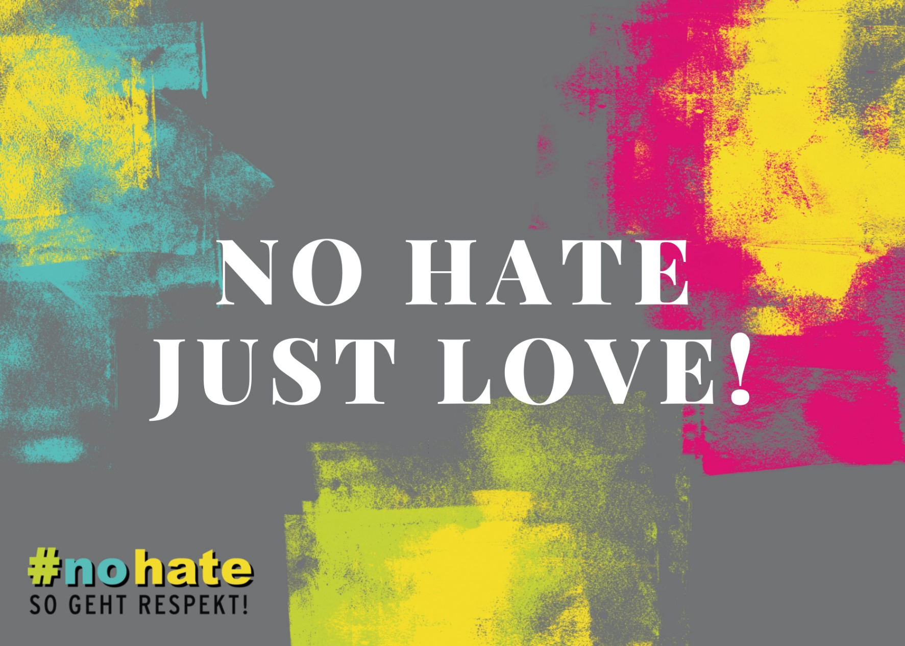 Postkarten- und Stickermotiv "No hate just love!"